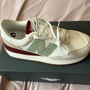 New Balance Cream and Green Sneakers with Red Accent